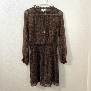 SOCIALITE Brown Floral Sheer Long sleeves Boho Tassel Mini Casual Dress XS